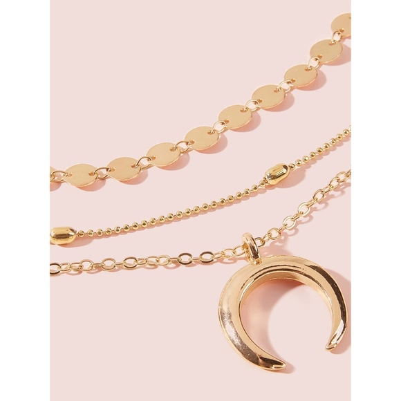 Gold Tone 3 Piece Layered Beads Moon Necklace Set - Picture 2 of 3